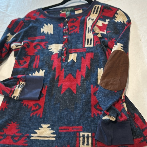 Lauren Ralph Lauren Western Shirt Size Petite Medium Suede Elbow Patch Like new - Picture 6 of 6